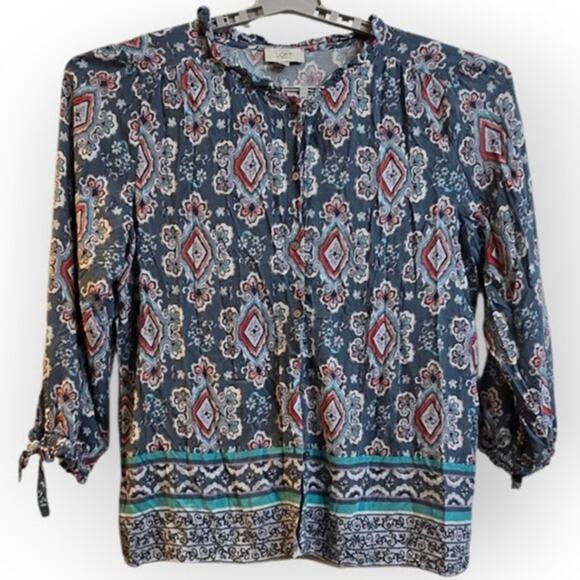 LOFT Outlet Multicolor Paisley Print Blouse Women’s XL 3/4 Sleeve - Picture 1 of 6